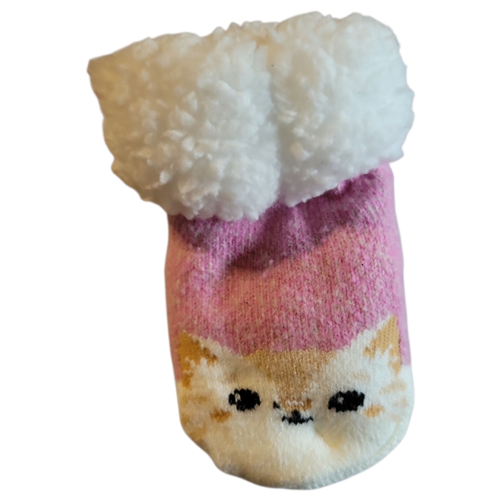 NWT Girl's Lounge Socks Shoe Sz 7 1/2 - 3 1/2 Soft Fleece Knit Pink Kitty - Picture 2 of 2
